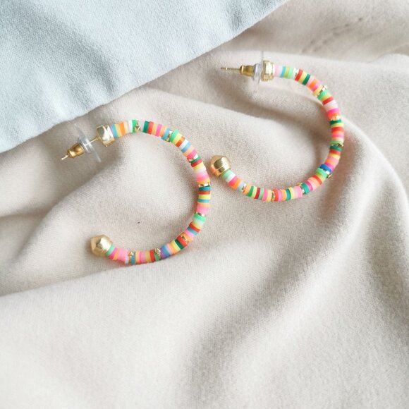 Kendra Scott Reece Neon Mix Small Hoop Earrings Gold - Picture 1 of 3